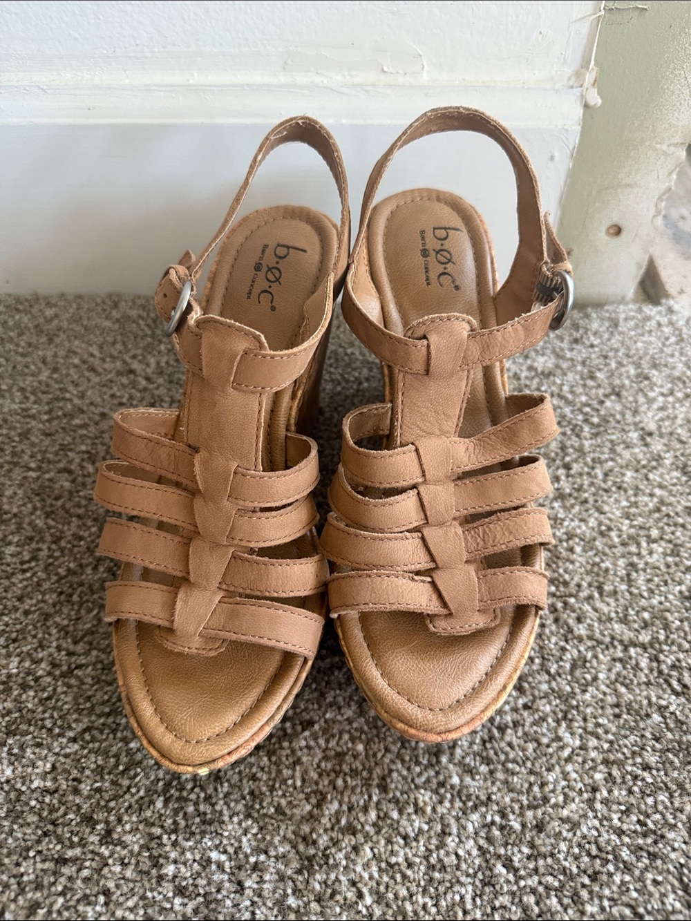 b.o.c. Cognac Multi-Strap Wedge Sandals